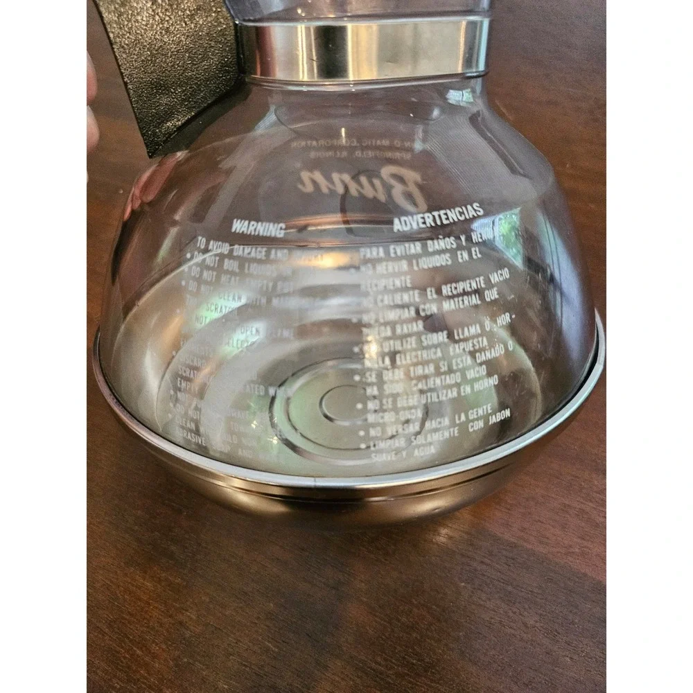 Bunn Coffee Carafe Decanter Stainless Steel Base Clear Plastic Black Handle